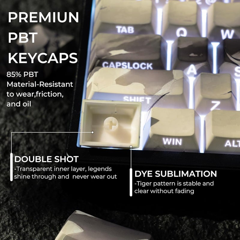 GMKWTL أغطية مفاتيح XVX Tiger Double Shot PBT، مجموعة أغطية مفاتيح مطبوعة من الجانبين، مناسبة لأغطية مفاتيح لوحة المفاتيح بروفايل شيري، صبغ صبغ بالألوان، مناسبة للوحة المفاتيح 60% 65% 75% 80% 96% 100% - Image 5